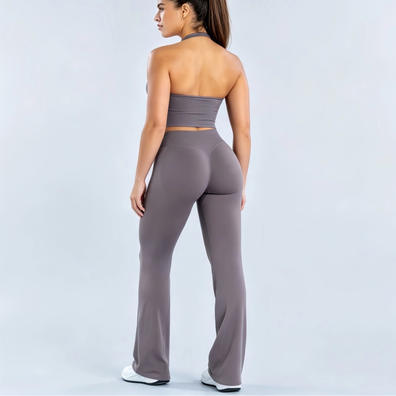 Pilates Yoga Legging - ชุดโยคะ HISTELLO 2 ชิ้นสำหรับผู้หญิง เสื้อสายเดี่ยวฟิตเนส กางเกงเลกกิ้งทรงบานยกสะโพก